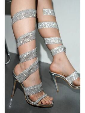 Cape Robbin Fred Silver Rhinestone Wrap Heels